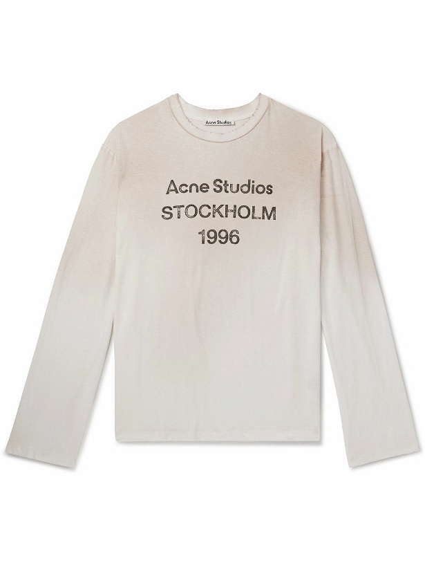 Photo: Acne Studios - Edden U 1996 Logo-Printed Distressed Cotton and Hemp-Blend T-Shirt - White