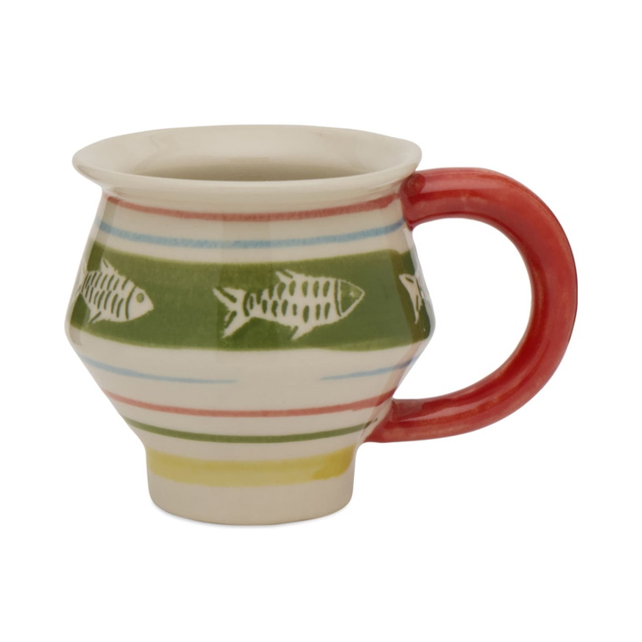 Photo: Damson Madder Women's Angular Mug - Fish Stripes in Yellow/Green 