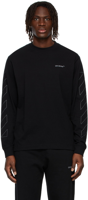 Photo: Off-White Black Diag Outline Long Sleeve T-Shirt