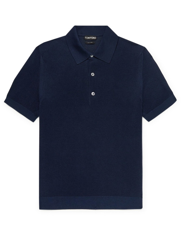 Photo: TOM FORD - Slim-Fit Cotton-Blend Piqué Polo Shirt - Blue