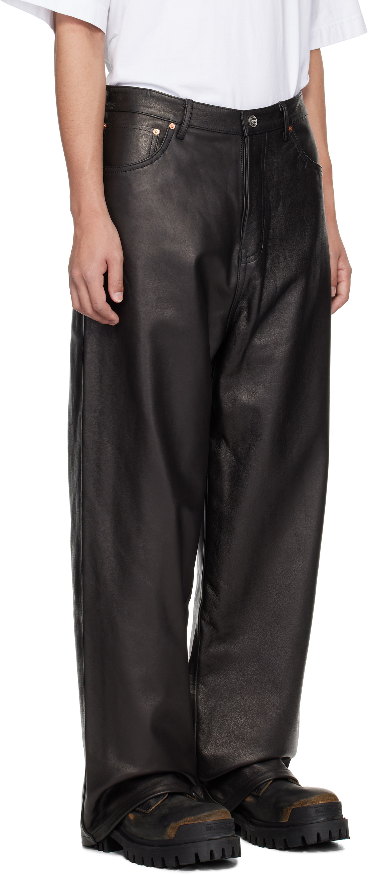 VETEMENTS Black Grained Leather Pants