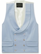 Favourbrook - Slim-Fit Shawl-Collar Double-Breasted Wool-Twill and Satin Waistcoat - Blue