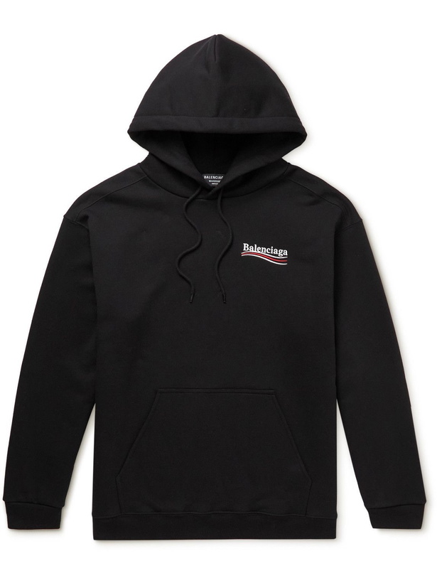 Photo: Balenciaga - Logo-Print Cotton-Jersey Hoodie - Black