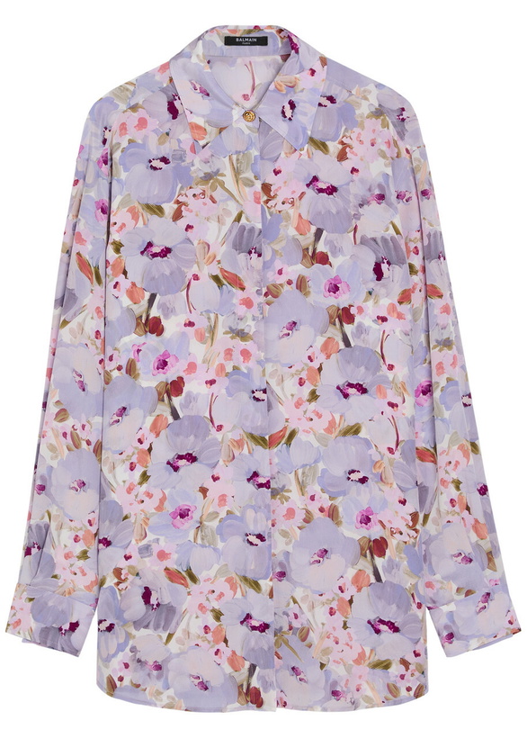 Photo: Balmain Floral-print Silk Shirt White