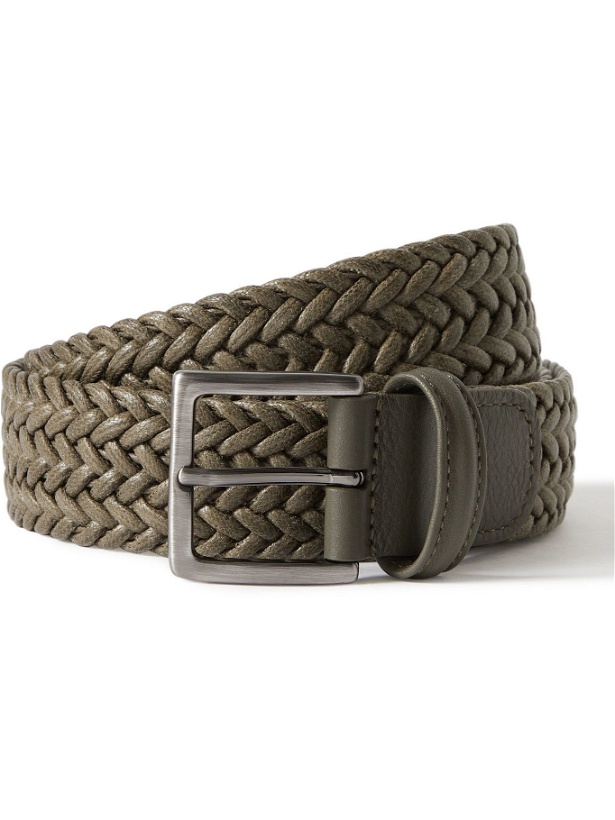 Photo: ANDERSON'S - 3.5cm Leather-Trimmed Waxed-Cotton Woven Belt - Green