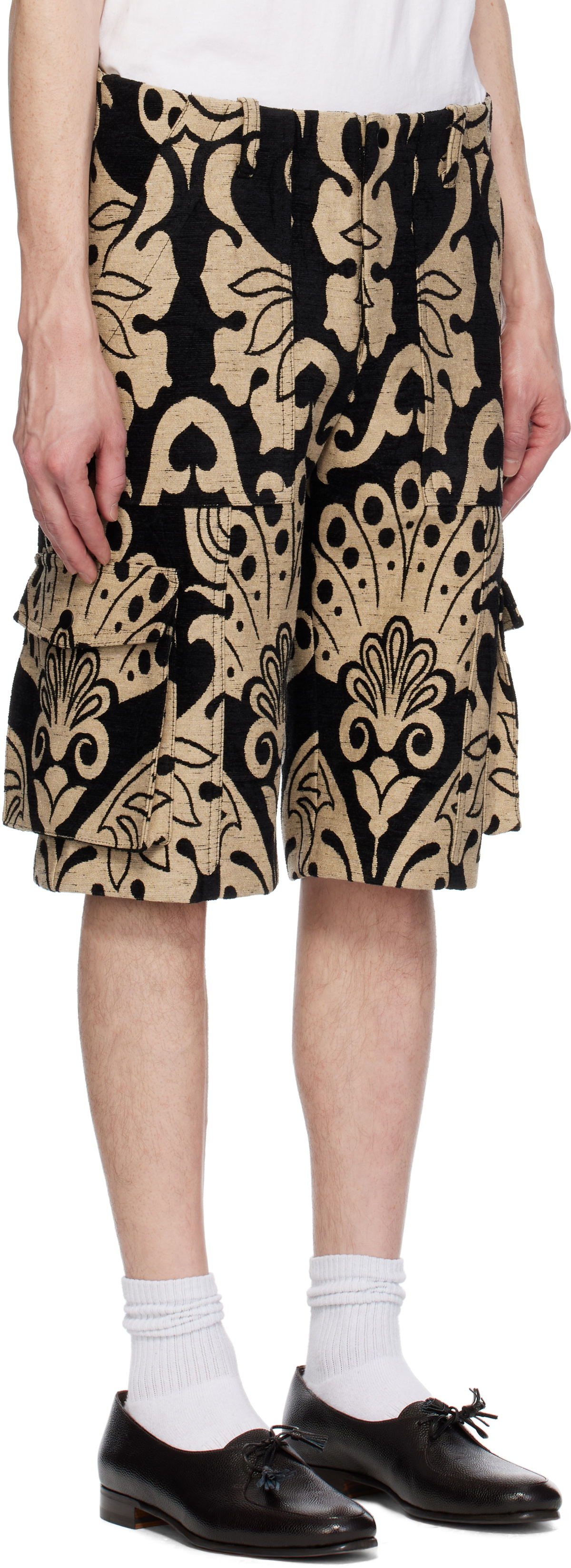 Anna Sui Black & Beige Beardsley Tapestry Cargo Shorts
