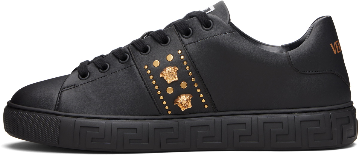 Versace Black Greca Embellished Nylon Faux-Leather Sneakers