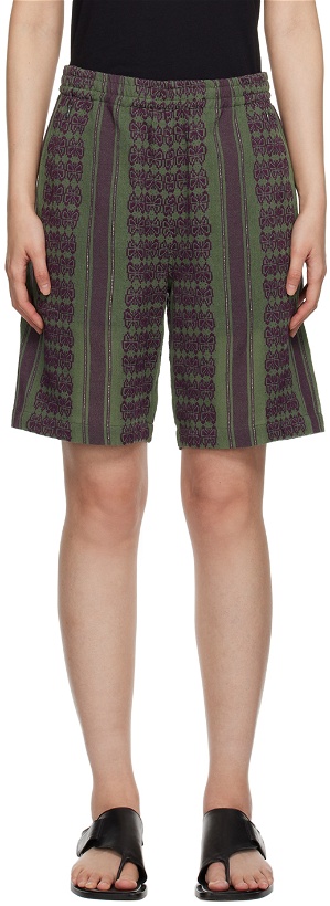 Photo: NEEDLES Green & Purple Papillion Stripe Shorts