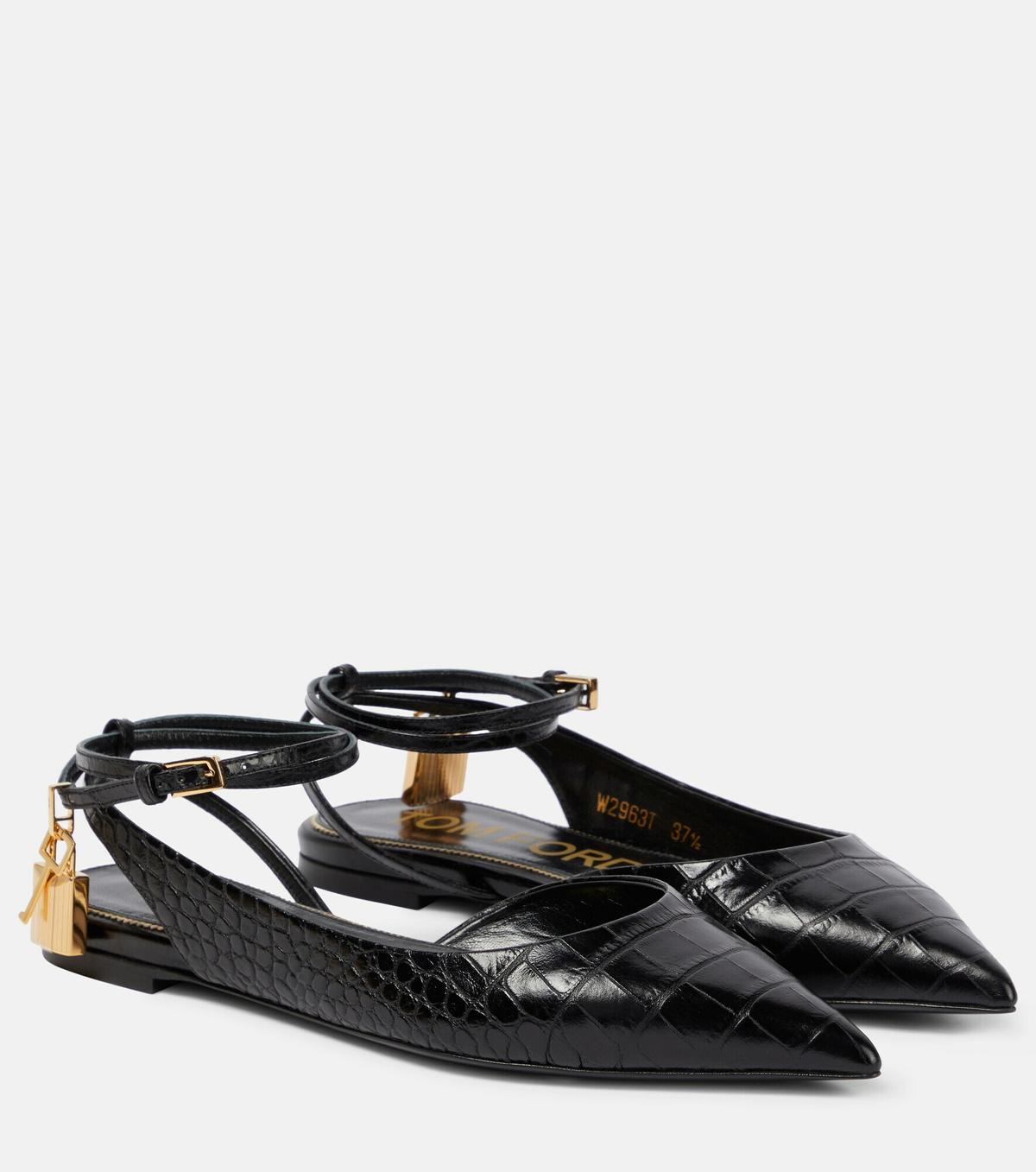 Tom Ford - Padlock snake-effect leather slingback flats