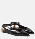 Tom Ford - Padlock snake-effect leather slingback flats