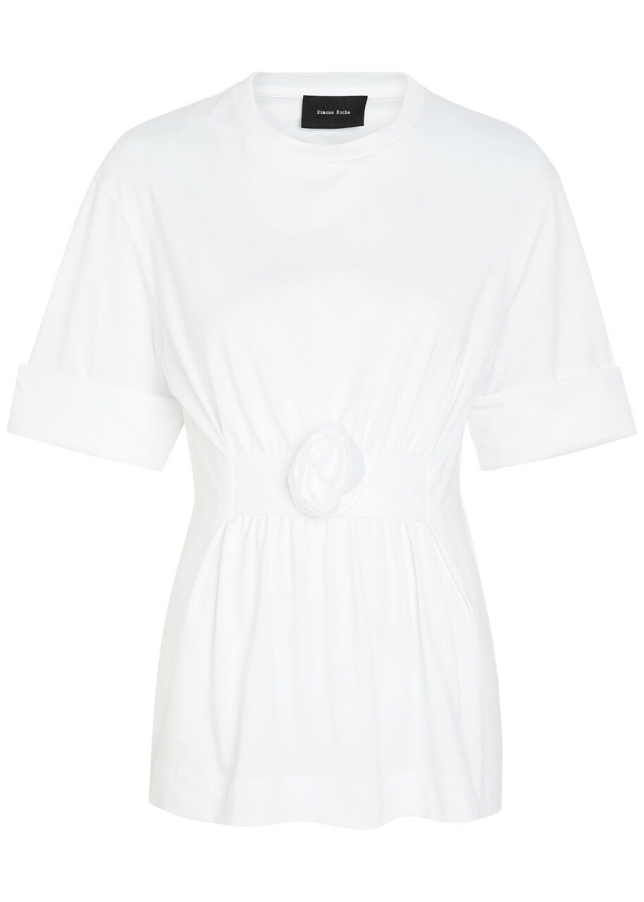 Simone Rocha Gathered Floral-appliquéd Cotton T-shirt White