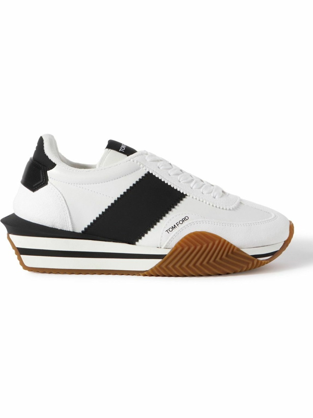 Photo: TOM FORD - James Rubber-Trimmed Leather and Suede Sneakers - White