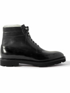 John Lobb - Adler Faux Shearling-Lined Polished-Leather Boots - Black