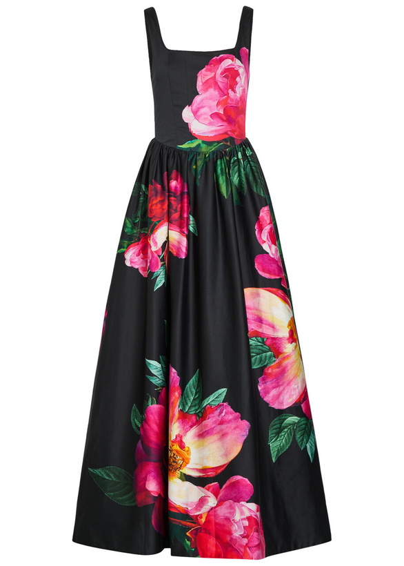 Photo: Alice + Olivia Tarrie Floral-print Stretch-cotton Maxi Dress Black