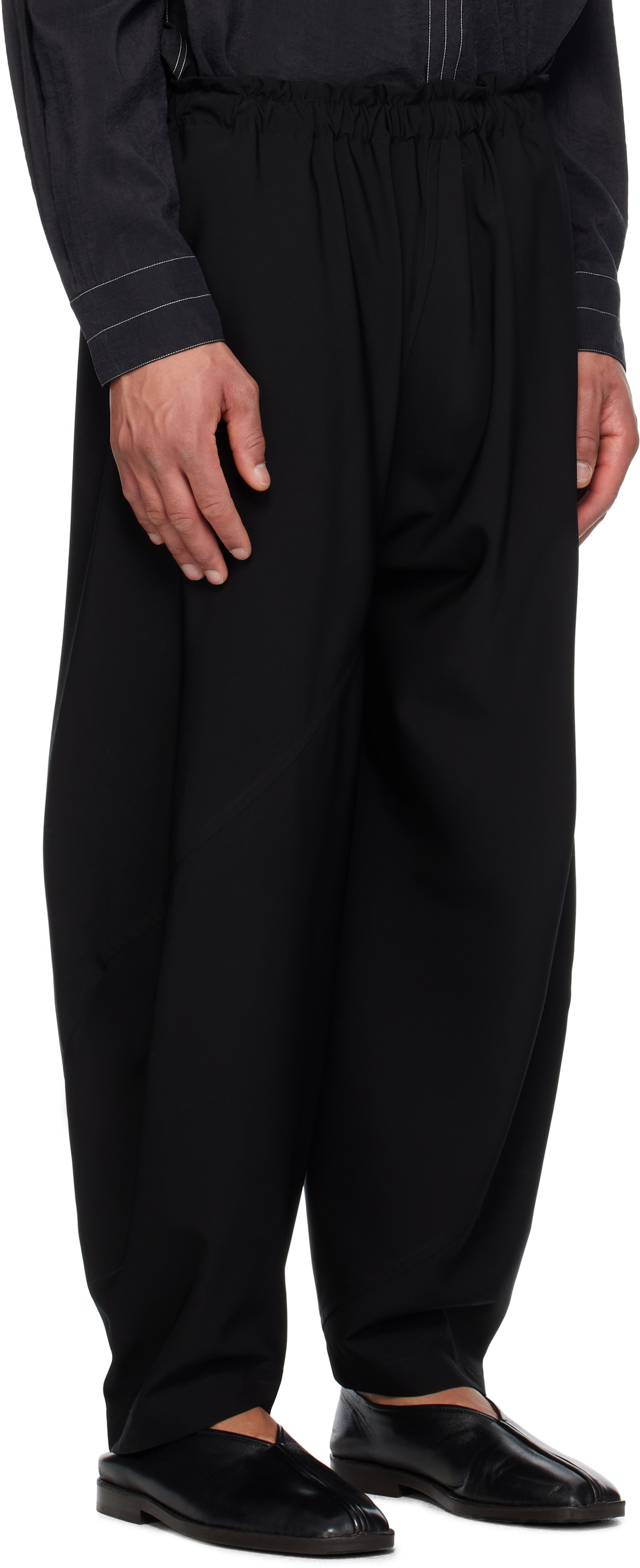 132 5. ISSEY MIYAKE Black Parallel Wrap Trousers