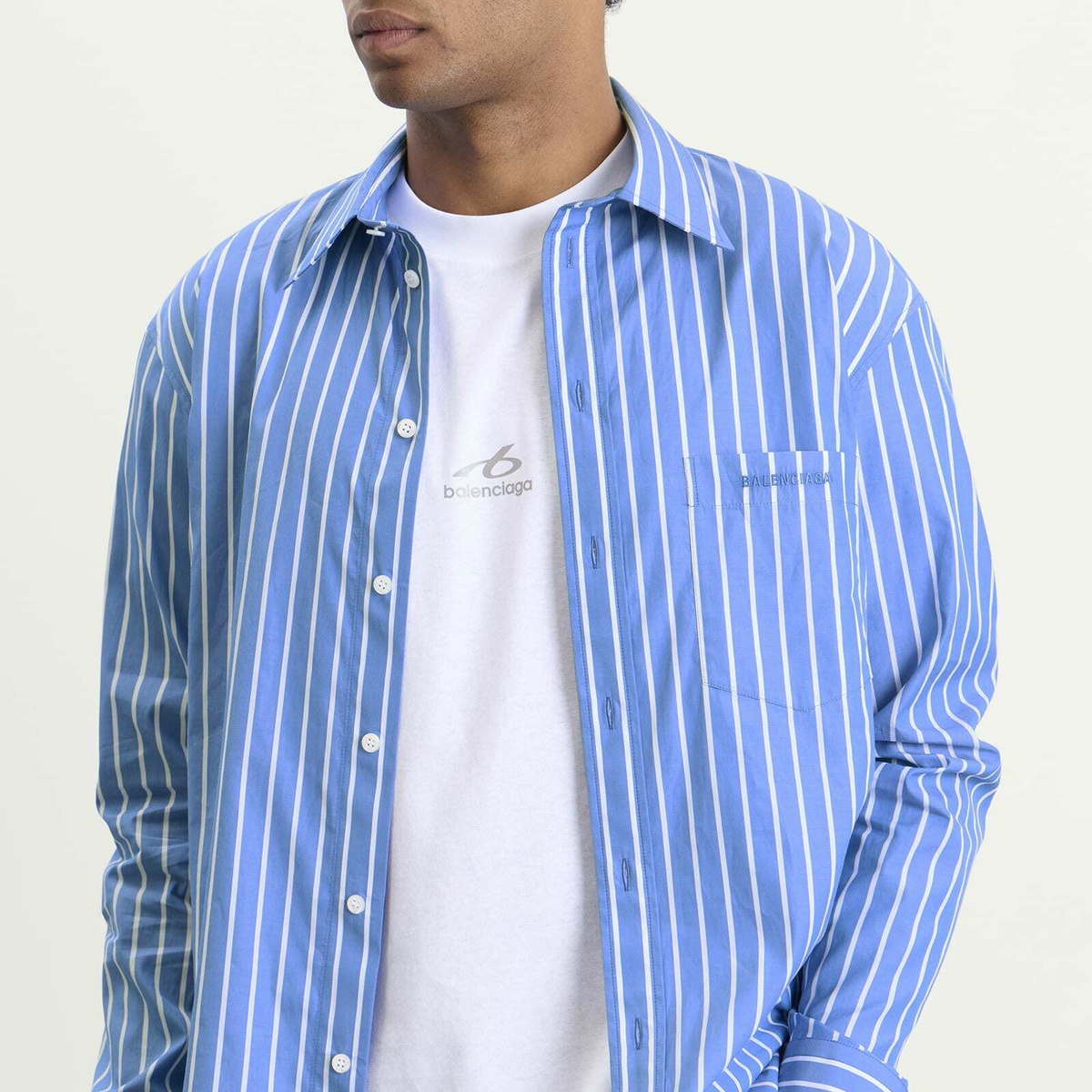 Balenciaga Men's Stripe Regular Fit Shirt in Blue/White