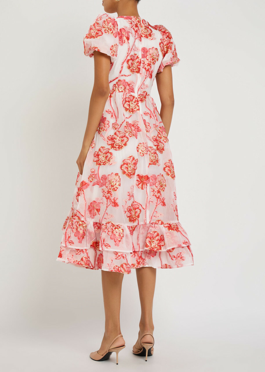 Sister Jane Willa Floral-jacquard Organza Midi Dress Pink