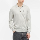 Maison Kitsuné Men's Bold Fox Head Patch Knitted Polo Shirt in Light Grey Melange