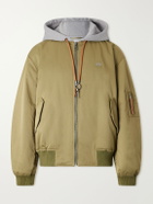 LOEWE - Anagram-Embroidered Leather and Jersey-Trimmed Satin Bomber Jacket - Green