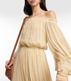 Chloe - Off-shoulder pleated silk midi dress