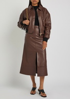 Skiim Sarah Leather Bomber Jacket Dark Brown