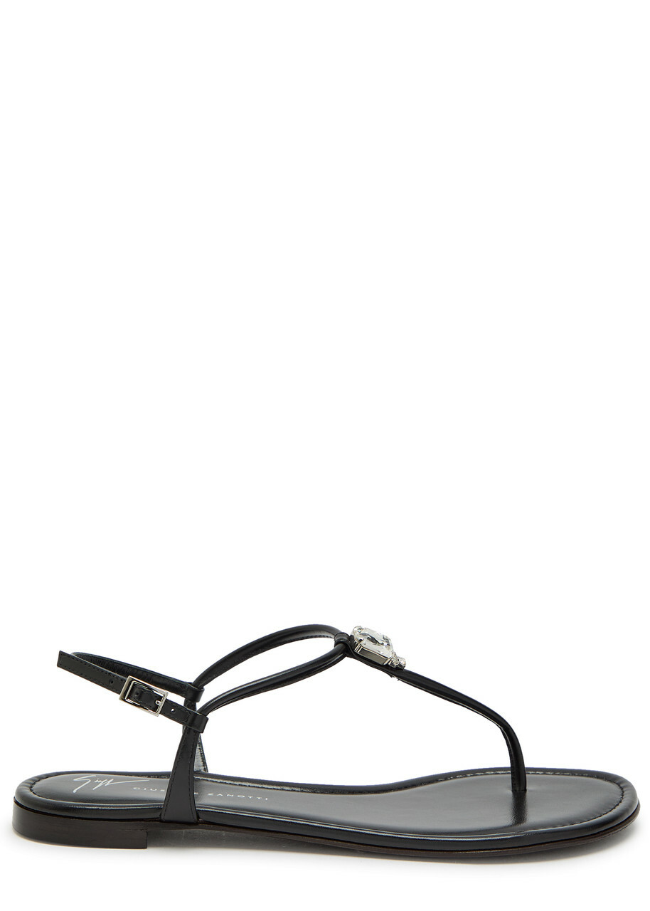 Giuseppe Zanotti Hobby 10 Crystal-embellished Leather Sandals Black