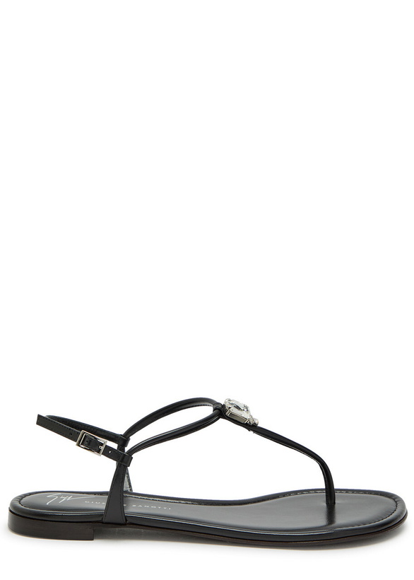 Photo: Giuseppe Zanotti Hobby 10 Crystal-embellished Leather Sandals Black