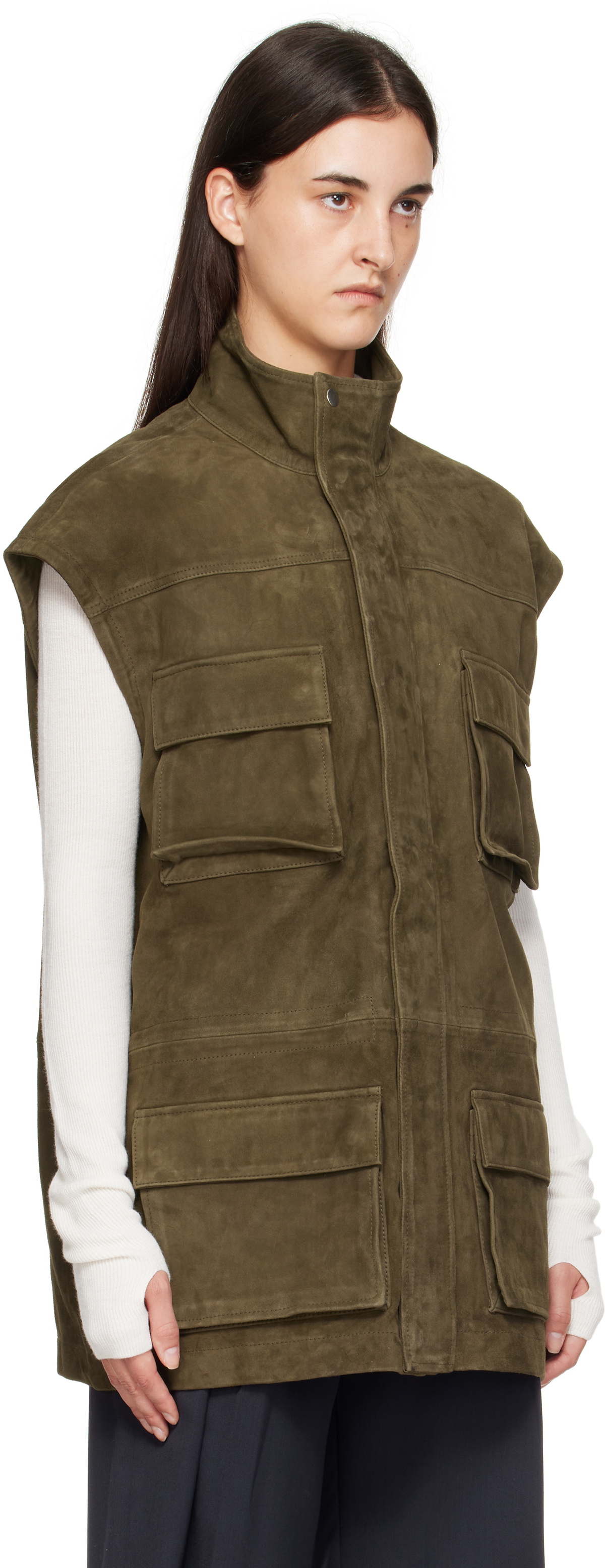 The Frankie Shop Khaki Turin Cargo Suede Vest