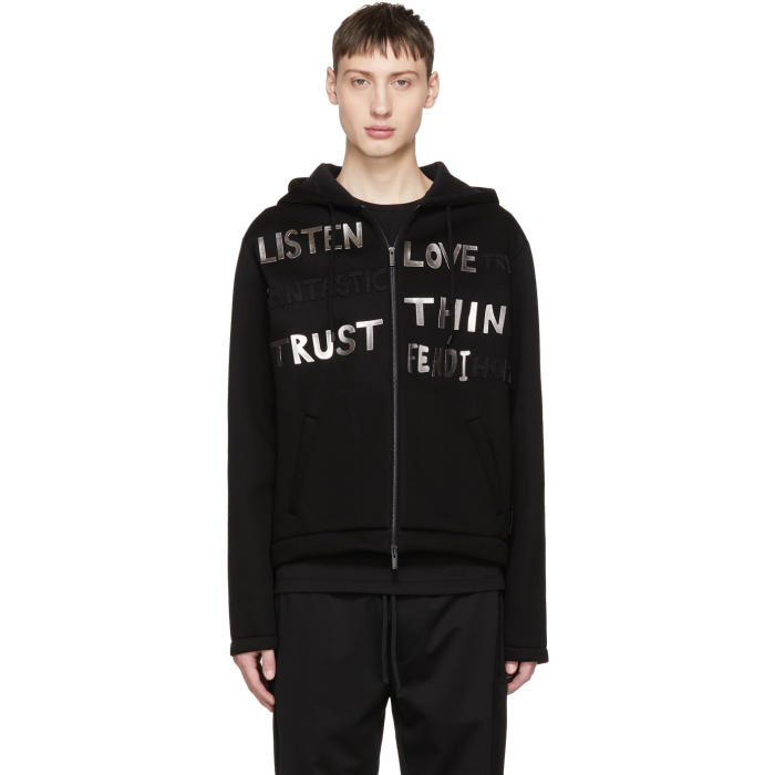 Photo: Fendi Black Writing Zip Hoodie