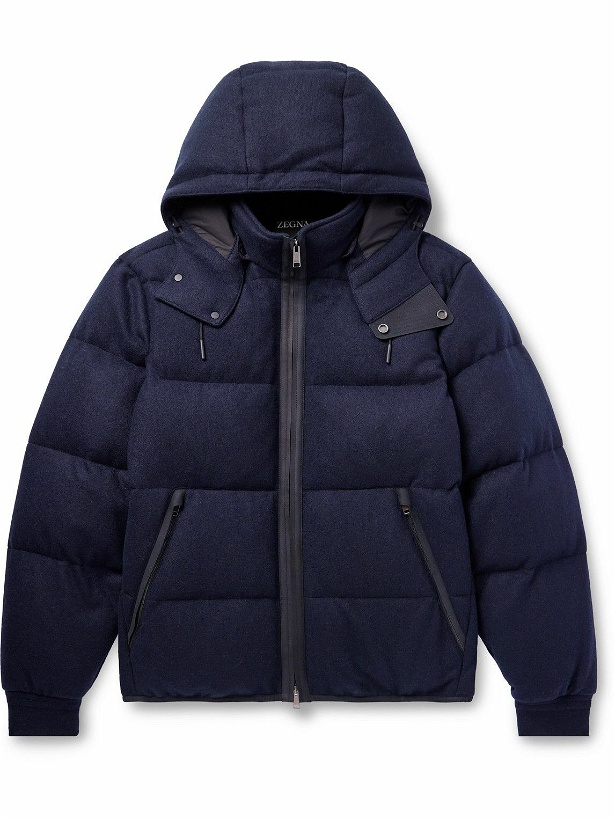 Photo: Zegna - Quilted Cashmere Down Hooded Jacket - Blue