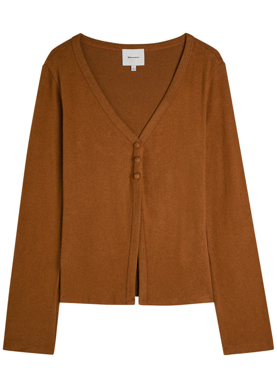 Reformation Millie V-neck Fine-knit top Brown