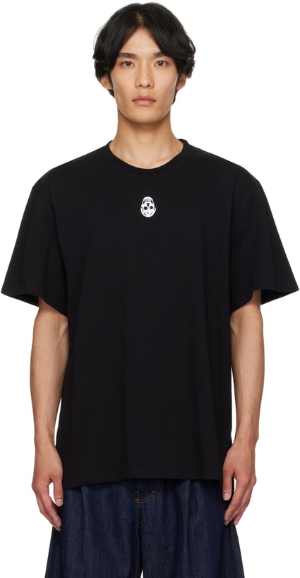 Photo: McQueen Black Flocked Skull T-shirt