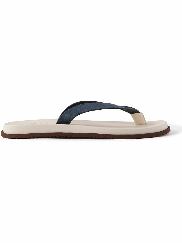 Photo: Brunello Cucinelli - Suede and Leather Flip Flops - Blue