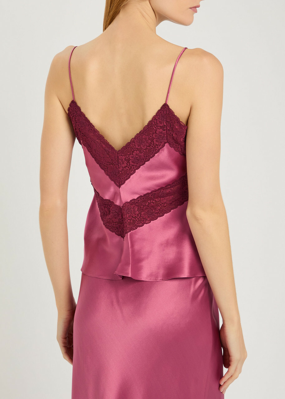 Loveshackfancy Brimsley Lace-trim Silk Camisole top Dark Pink