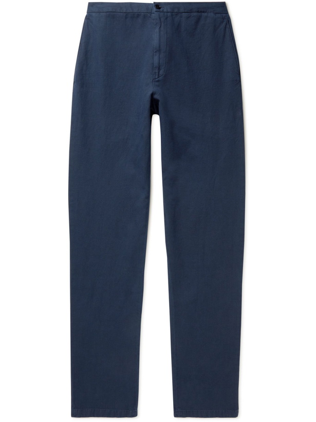 Photo: BOGLIOLI - Slim-Fit Stretch Cotton and Linen-Blend Twill Trousers - Blue
