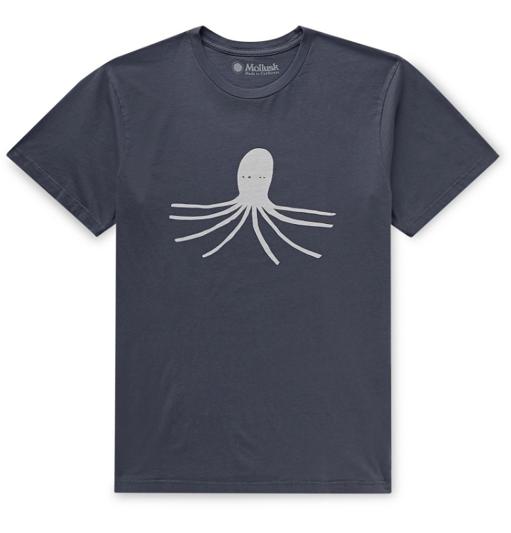 Photo: Mollusk - Printed Cotton-Jersey T-Shirt - Blue