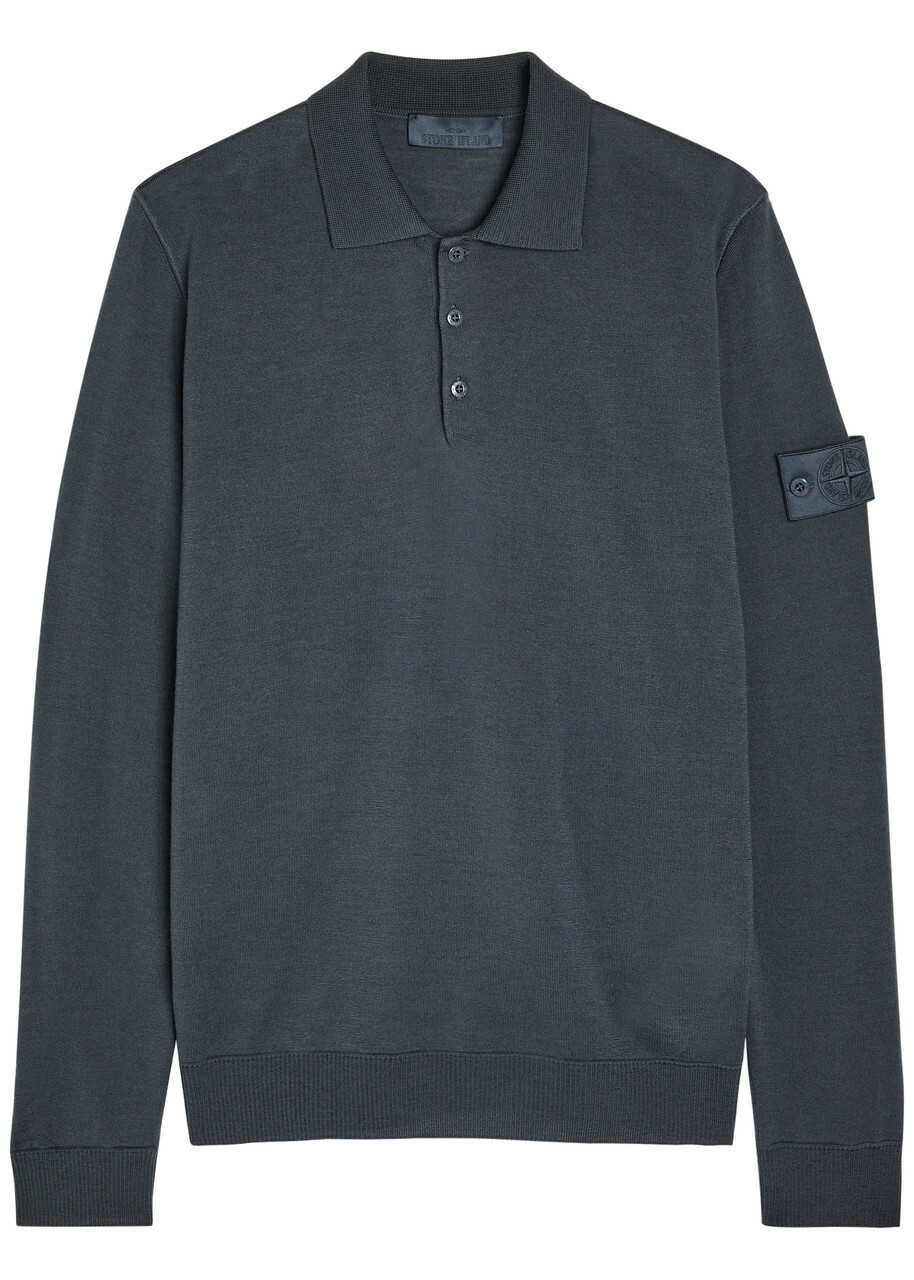 Stone Island Logo Wool Polo Shirt Blue