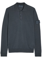 Stone Island Logo Wool Polo Shirt Blue