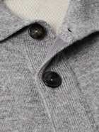Agnona - Leather-Trimmed Cashmere and Cotton-Blend Cardigan - Gray