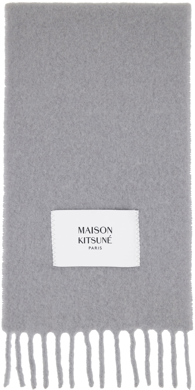 Maison Kitsuné Gray Fringed Scarf Maison Kitsune