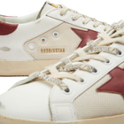 Golden Goose Men's Super Star Leather Sneakers in Cream/White/Red/Beige