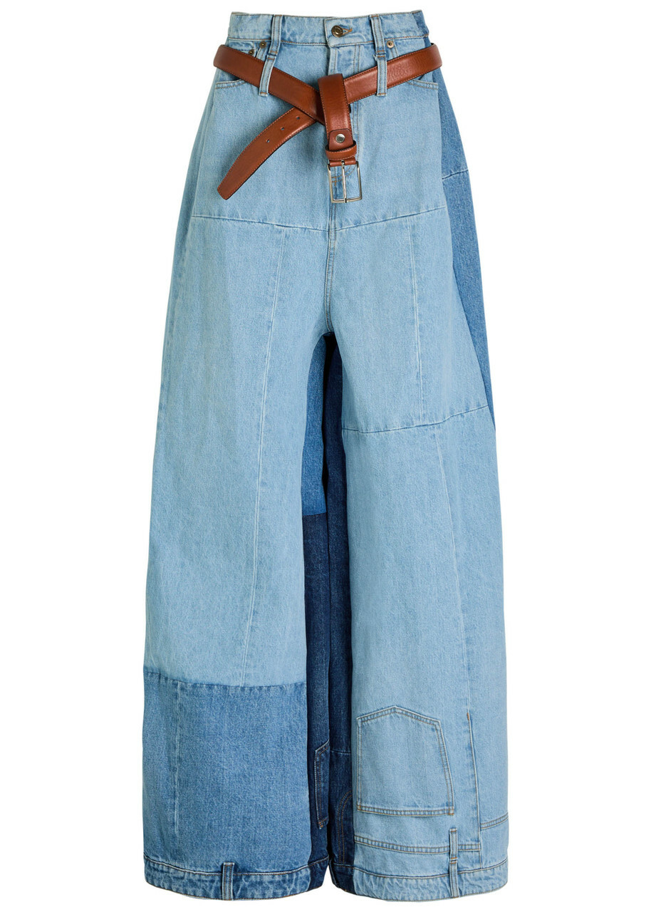 A.W.A.K.E Mode Panelled Two-tone Wide-leg Jeans Blue