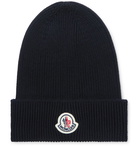 Moncler - Logo-Appliquéd Ribbed Wool Beanie - Midnight blue