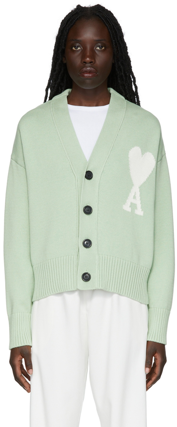 AMI Paris Green Ami De Cœur Cardigan