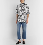 Balenciaga - Oversized Button-Down Collar Printed Satin Shirt - Black