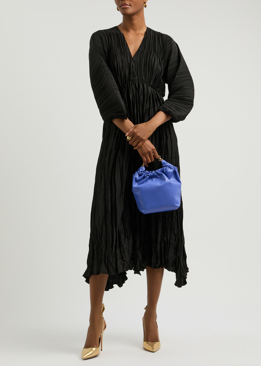 Forte_forte Plissé Satin Midi Dress Black