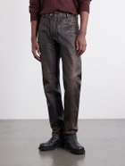 424 - Moto Straight-Leg Leather Trousers - Brown