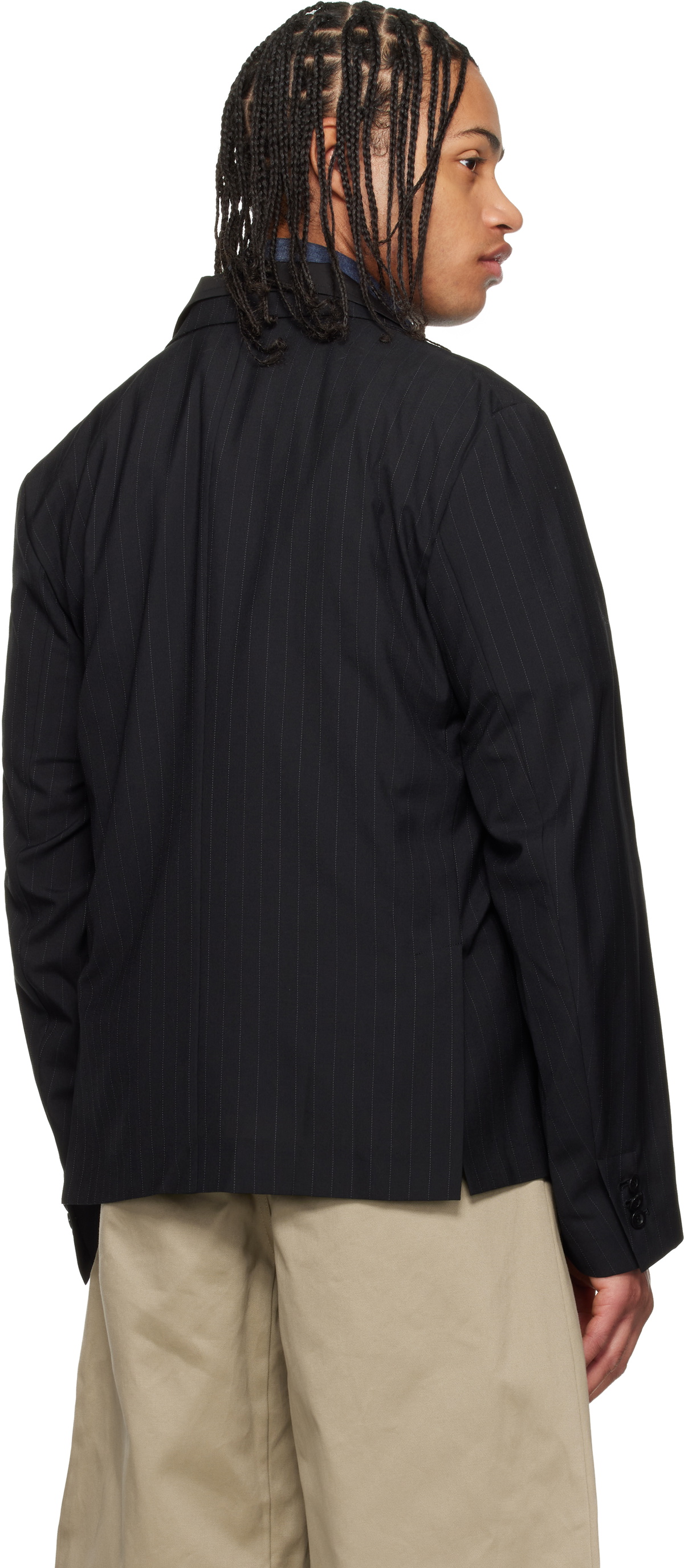 sacai Black Chalk Stripe Blazer