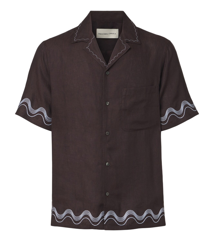 Photo: Frescobol Carioca Alves embroidered linen bowling shirt