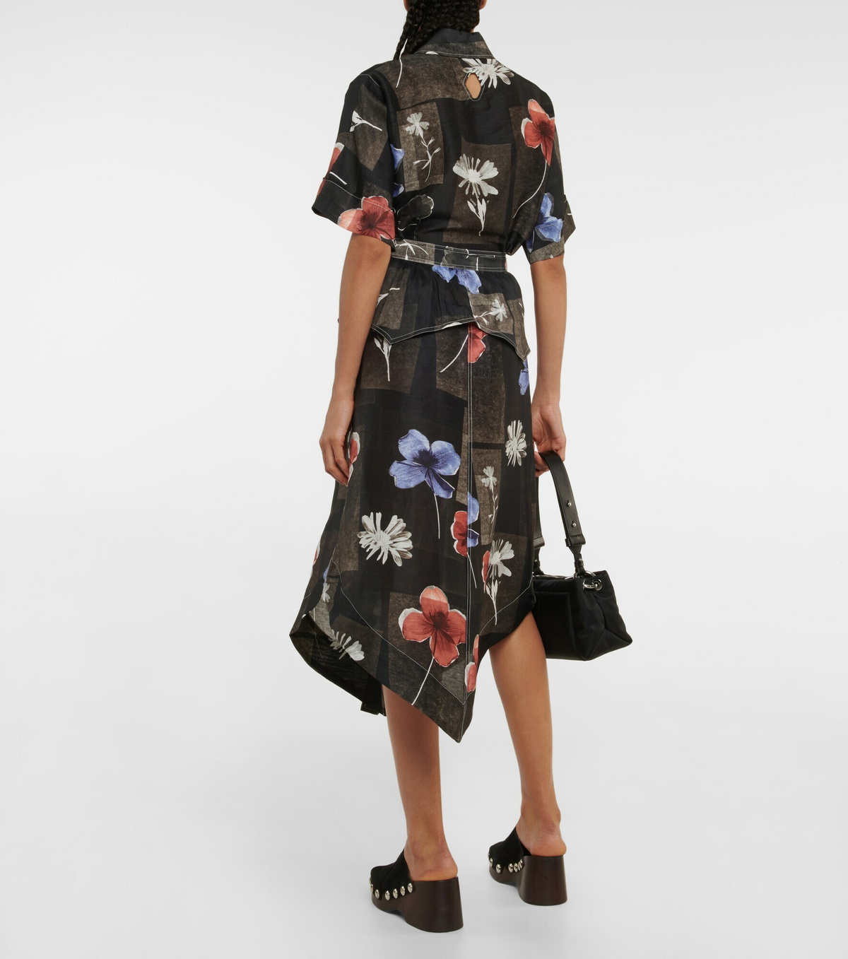 Ganni - Floral silk and linen midi skirt GANNI